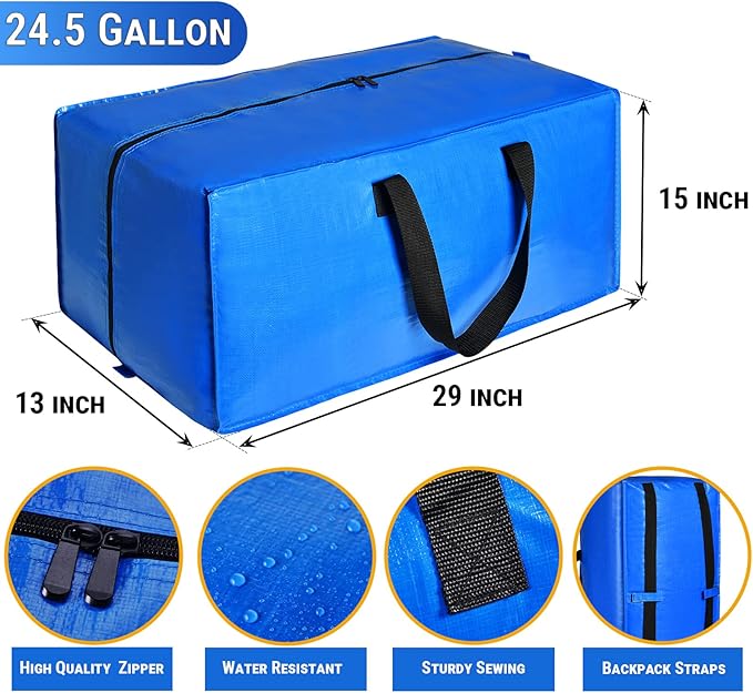 5 Pack Heavy Duty Extra Large Moving Bags Storage Tote - Strong Handles& Backpack Straps - Space Saving Storage Bags Alternative to Moving Boxes and Bins,Compatible with Ikea Frakta Cart, Blue