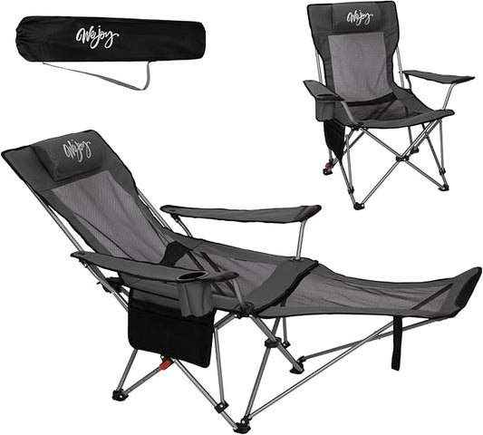 #WEJOY 2-in-1 Reclining Camping Chair with Footrest for Adults Folding Lounge Chair with Adjustable Backrest Lightweight Camping Chairs Heavy Duty Camp Chairs for Outdoor