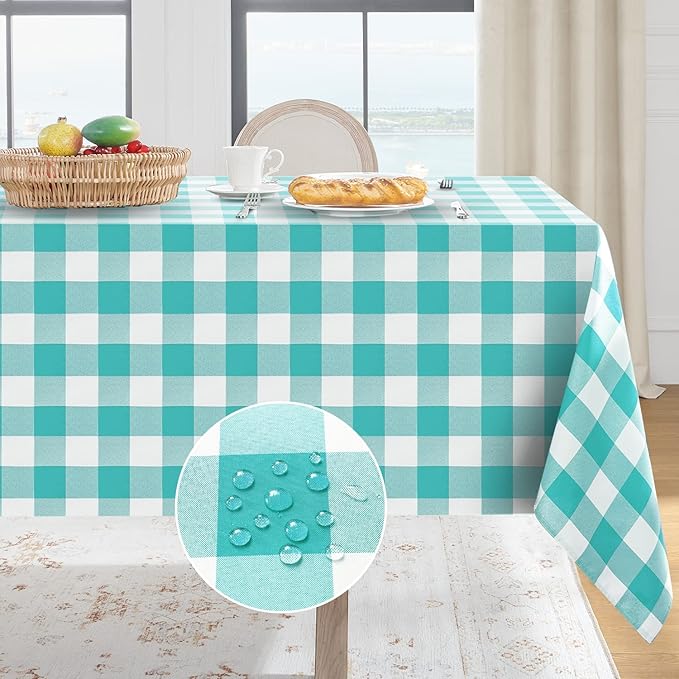Softalker Gingham Checkered Square Tablecloth - Waterproof Buffalo Plaid Table Cloth Stain Resistant Washable Table Cover for Picnic/Camping/Outdoor - Teal Blue, 54 x 54 Inch