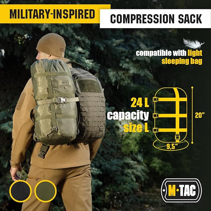 M-Tac Compression Stuff Sack for Sleeping Bag Military Water Resistant Compression Bag Lightweight Nylon Compression Sack for Travel, Camping, Hiking, Outdoor