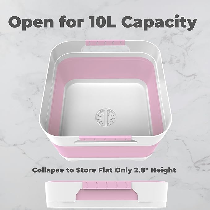 Wash Basin for Baby Bottles, Foldable, Versatile Wash Tub for Kitchen, RV, Outdoor Camping Sink, Sturdy & Easy to Clean, Space Saving Plastic Dish tub (Pink)
