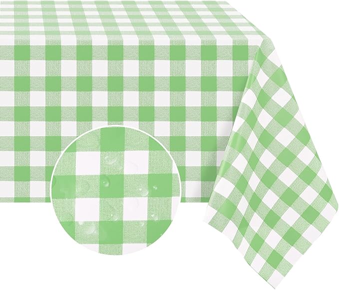 Romanstile Square Vinyl PVC Tablecloth, 100% Waterproof Buffalo Plaid Plastic Table Cloth, Oil Proof Heavy Duty Wipeable Table Covers for Dining/Camping/Picnic/Outdoor - 54 x 54, Light Green