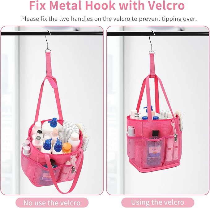 Mesh Shower Caddy Portable for College Dorm Room Essentials, Shower Tote Bag with Hanging Hook and Drawstring, Quick Dry Toiletry Bag with 6 Pockets for Bathroom, Swimming, Gym, Camping, Beach, Travel