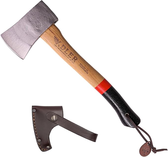 The Yankee, 15", German Forged, All-Purpose Wilderness Camping Hatchet & Kindling Splitting, Anti-Slip Wood Handle (Red Stripe)