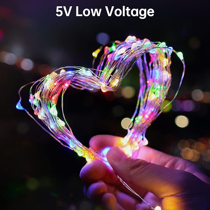 Blingstar USB Powered Fairy Lights, 2 Pack 33Ft 100 LED, Flexible Silver Wire, Mini String Lights for Christmas Tree/Bedroom/Birthday/Party/Holiday Indoor Decoration, Multicolor