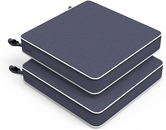LVTXIII Patio Chair Cushions 22"x22"x3", Water-Repellent Outdoor Seat Cushions for Patio Furniture, Square Chair Pads with Ties for Home Garden Decoration, Set of 2, Textured Navy