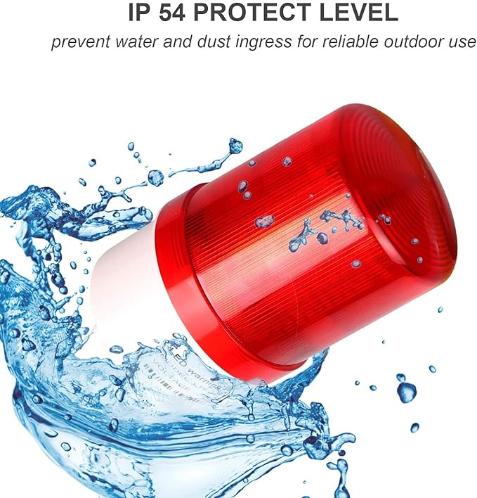 Industrial LED Rotating Strobe Beacon Warning Lights, Electrical Revolving Signal Lights for Emergency, 110v AC, Red, with Buzzer