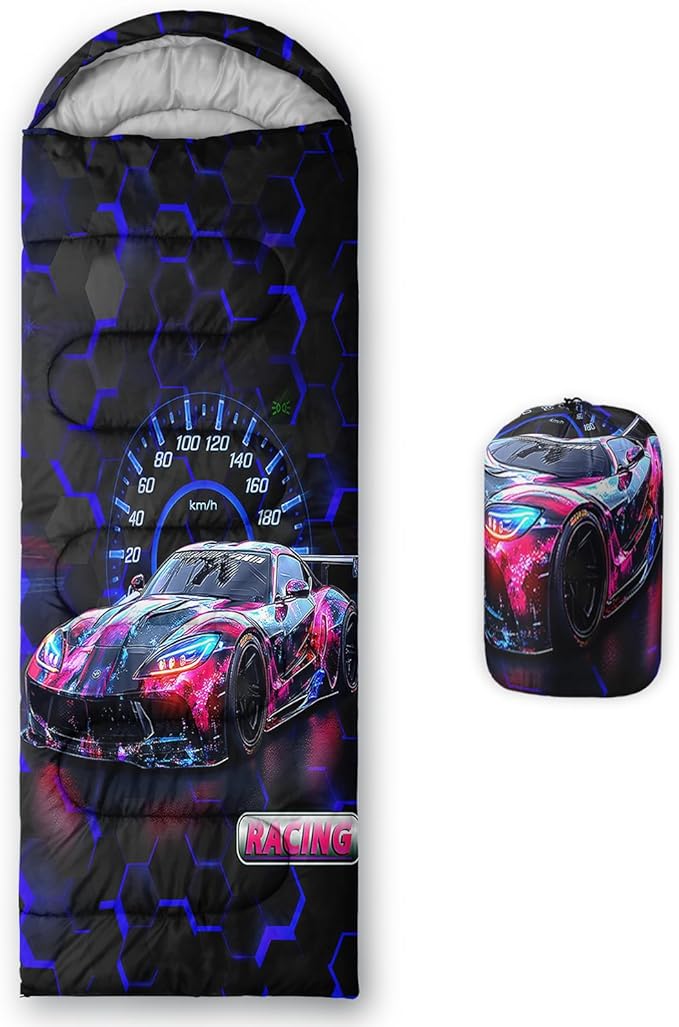 AILONEN Blue Glowing Basketball Sleeping Bag for Kids Boys,Warm and Cool Weather,Lightweight,Waterproof Backpacking,City Theme Ball Sports Sleeping Bag for Camping