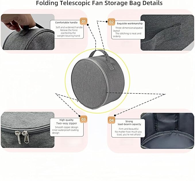Portable Folding Telescopic Fan Storage Bag, Waterproof Foldaway Standing & Table Fan Hand Bag Case Suitable for P9,P9S,P10,P11,Q7,N97,N98 (Gray)