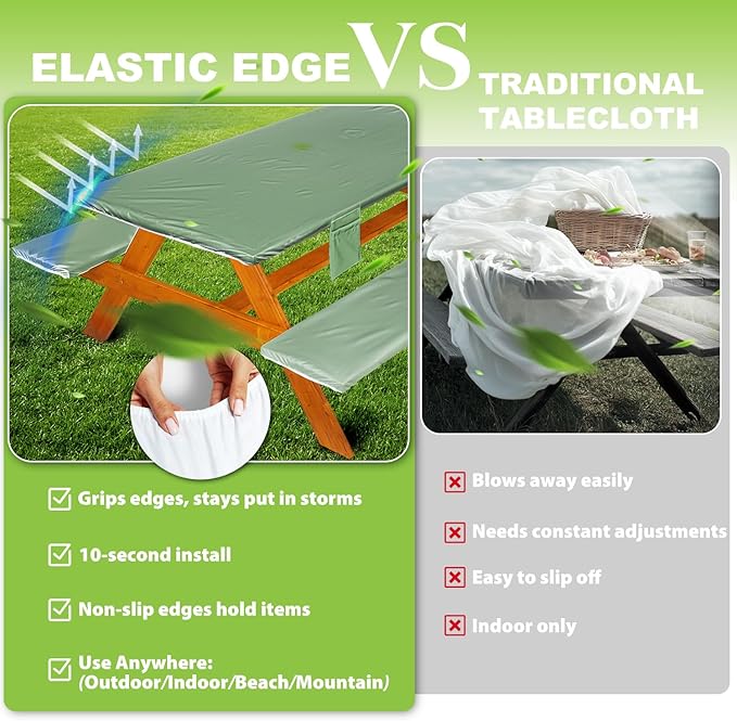 Picnic Table Cover with Bench Covers Vinyl Elastic Edges Fitted Rectangle Seat Tables Waterproof 3-Piece72X30in Set Outdoor Rectangular Folding Backing Tablecloth for Camping Over SizeTie-Dye123