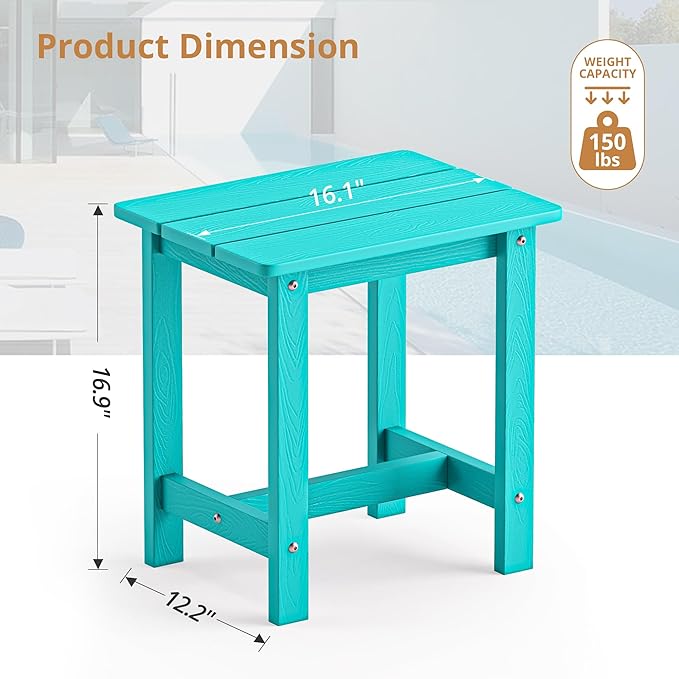 LUE BONA Outdoor Side Table, HDPS Small Outdoor Table, Adirondack Side Table, Outside End Table for Patio, Porch, Deck, Weather Resistant/Easy Maintenance/Indoor or Outdoor Use, Aruba Blue