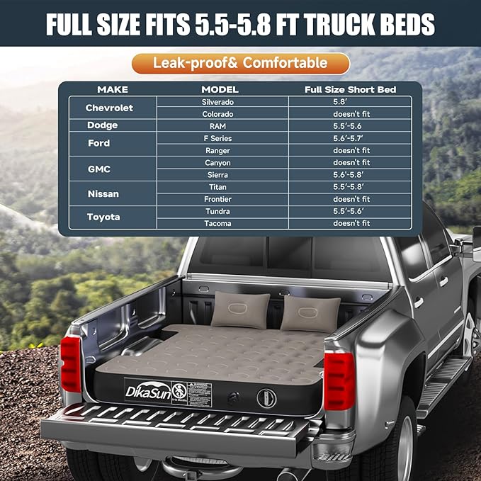 Truck Bed Air Mattress for 5.5-5.8 ft, Full Size Short Inflatable Mattress Short Truck Beds for Camper Outdoor Travel