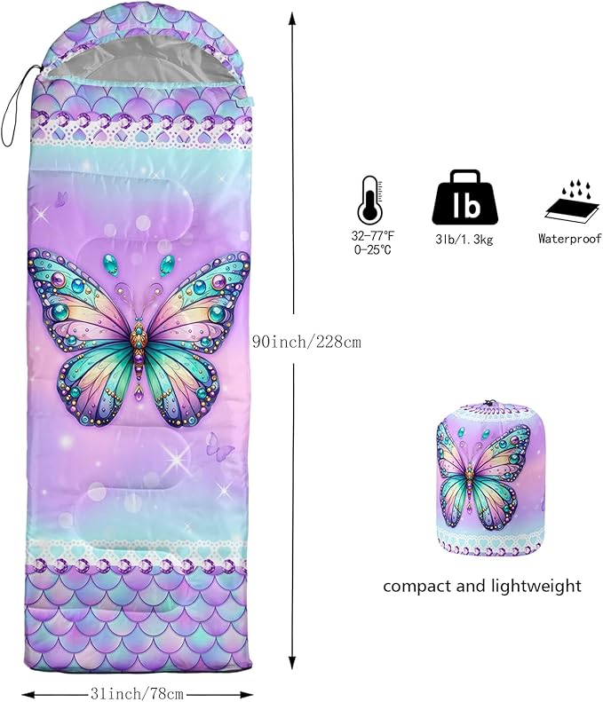 Sea Turtle Sleeping Bag for Kids Boys Girls,Ocean Themed Camping Gear,Waterproof Compact Sleeping Bag for Camping Backpacking Outdoor Hiking.