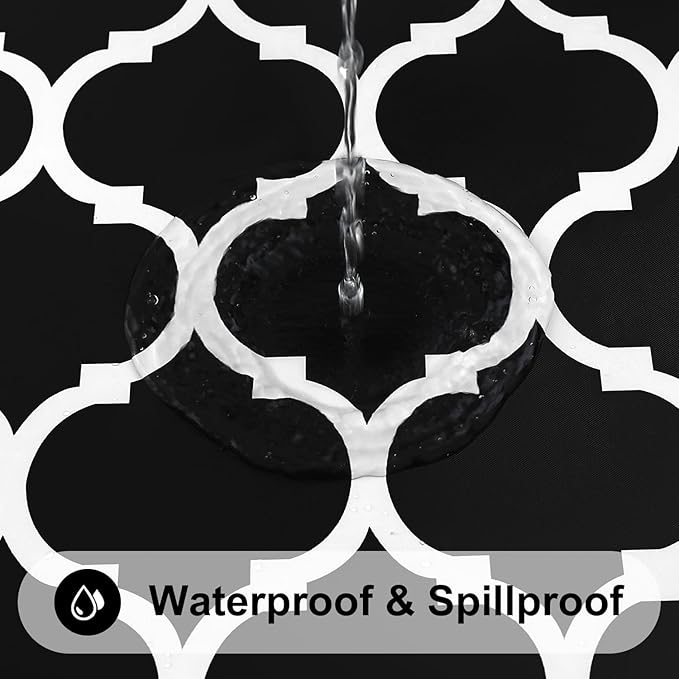 Smiry Rectangle Picnic Table Cover, Waterproof Elastic Fitted Camping Tablecloths for 8 Foot Tables, Wipeable Flannel Backed Vinyl Tablecloth Protector for Indoor, Outdoor (Black, 36x96 Inches)