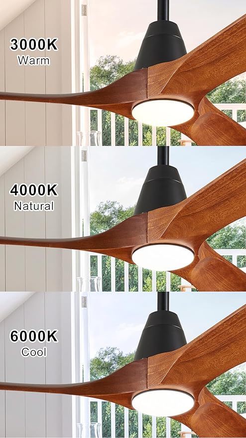 3 Blades Wood Outdoor Ceiling Fan with Light for Patios, Farmhouse Rustic Ceiling Fans with Lights, 42" Plug-in Wet Rated Outdoor Gazebo Fan for Exterior House Porch Patio, Waterproof,F246