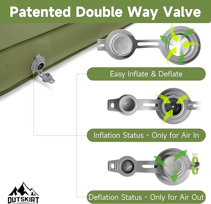 OUTSKIRT Camping Mattress, Self Inflating Sleeping Pad with Pump Sack, Foam Camping Pad for Sleeping, 4” Thickness Sleeping Mat for Camp/Travel/Car, 4 Season Camp Air Mattress