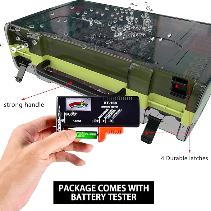 Large Capacity 269 Battery Organizer Storage Case with Tester, Double-Side Battery Holder Container for AA AAA AAAA C D 9V Lithium 3V CR123 CR1632 18650 Batteries(Box Only) (Lighting Green)