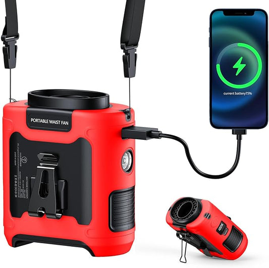 AI Portable Waist Fan Rechargeable 10000mah Belt Shirt Clip On Fan For Body Cooling That Blow Cold Air 5 Speeds Flashlight Up To 40H