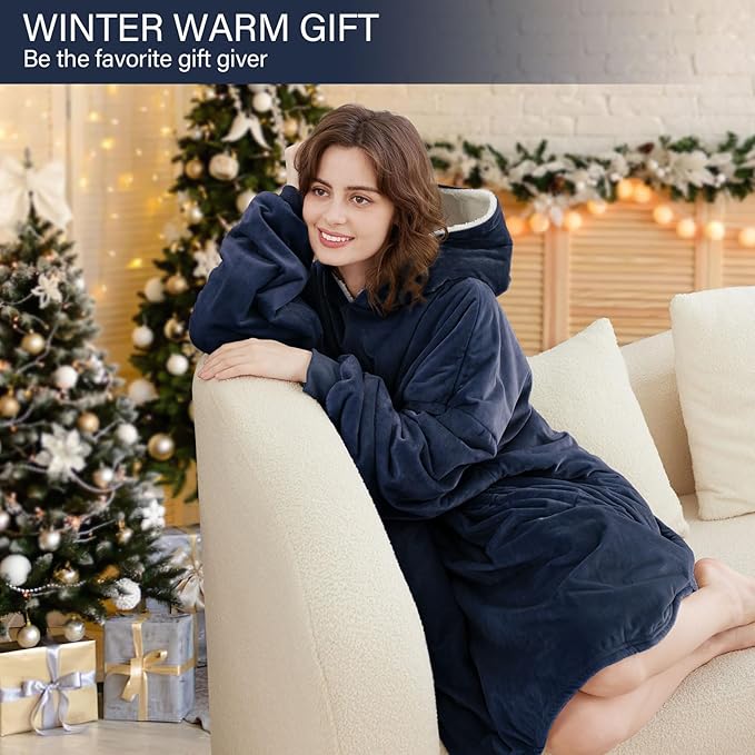 LetsFunny Blanket Hoodie,Oversized Wearable Sherpa Fleece Blanket Sweatshirt,Super Soft Warm Cozy with Giant Pocket,Gifts for Women Men Adults Teenagers Kids, One Size Fits All