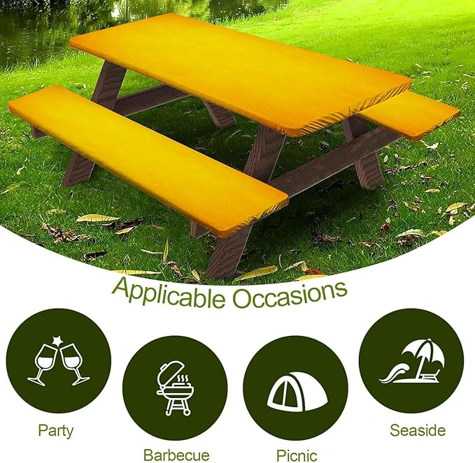 CAPSCEOLL Elastic Picnic Table Cover with Bench Covers 5Ft Waterproof Fitted Picnic Table Cover Cloths for Outdoors Camping Tablecloth with Drawstring Bag, 60X30in, Fall Yellow