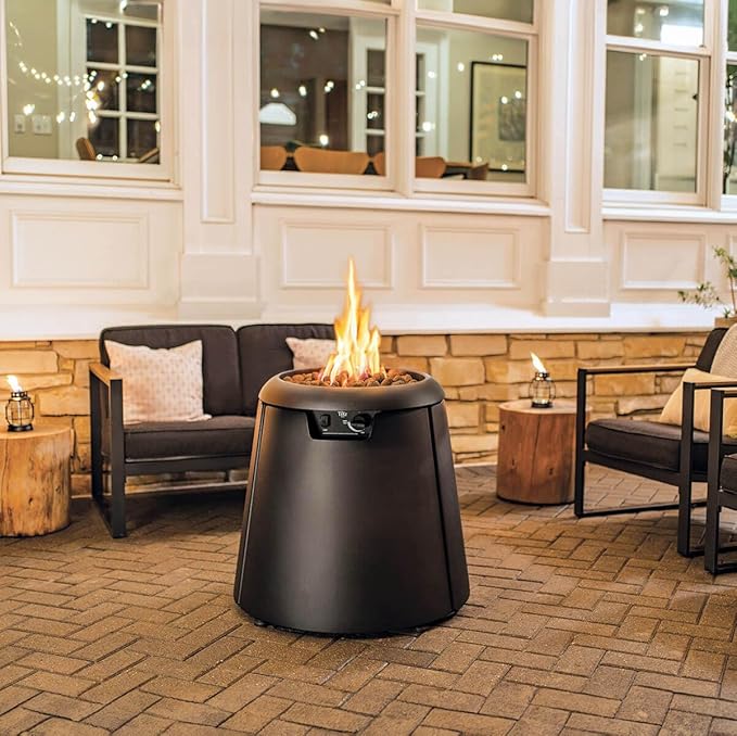 TIKI 28.5-Inch Customizable Propane Fire Pit, 40,000 BTU Outdoor Gas Fire Pit with Lava Rocks & Burner Cover – Modern Black Design for Patio, Backyard, and Outdoor Spaces