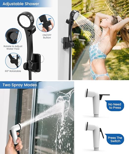 Acare Portable Shower for Camping, 6000mAh Rechargeable Camping Shower Pump with 5Gal/20L Foldable Bucket, IPX7 Waterproof Rinse Kit Portable Outdoor Shower for Hiking, Travel, Car, Pet