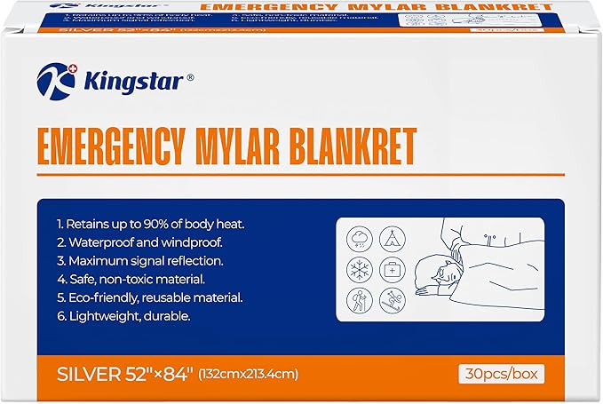 Emergency Blankets (30 Packs, 84" L x 52" W) Mylar Thermal Blankets for Survival and Protection,Space Blanket Survival Kits Camping Blanket, Ideal for Outdoors, Hiking, Survival, Marathons