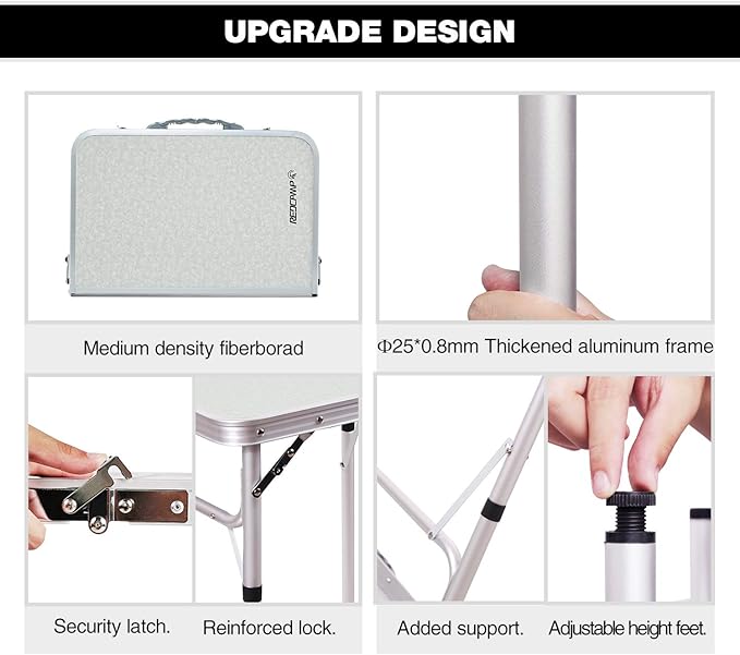 REDCAMP Small Square Folding Table 2 Feet, Portable Aluminum Camping Table Adjustable Height Lightweight for Picnic Beach Outdoor Indoor, White 24 x 24 inch