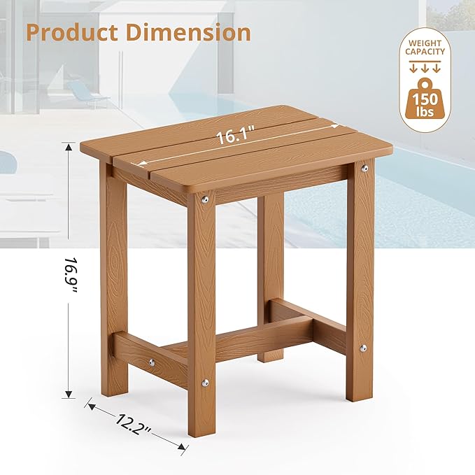 LUE BONA Outdoor Side Table, HDPS Small Adirondack End Table for Patio, Porch, Deck, Weather Resistant, Easy Maintenance, Indoor or Outdoor Use, Teak Color