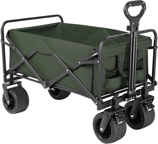Beach Wagon with Big Wheels for Sand,Collapsible Folding All Terrain Utility Wagons Carts Foldable with Brakes for Sand Camping Sports Outdoor.