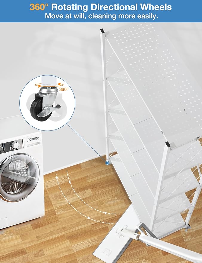 ALANNG 70.7" H Metal Storage Shelves, 5 Tier Folding Shelf on Wheels, Heavy Duty, No Assembly, Rolling, Collapsible Rack Unit for Kitchen, Basement, Pantry (White,4 Pack)