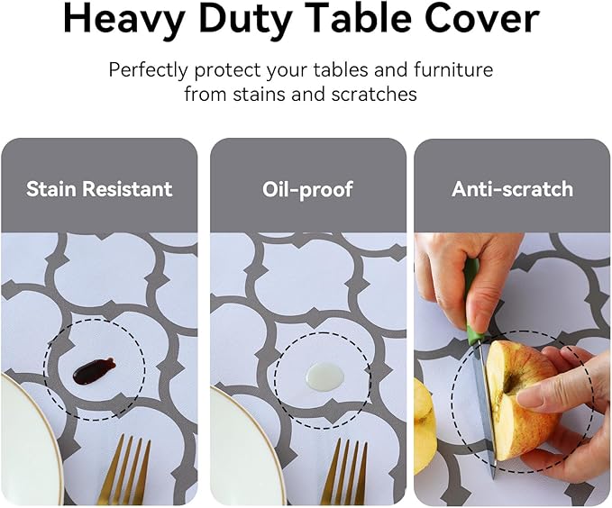 Romanstile Rectangle Plastic Tablecloth, 100% Waterproof Oil-Proof Checkered PVC Table Cloth, Heavy Duty Vinyl Table Cover for Dining, Camping, Picnic, Outdoor - 54 x 78 Inch, Moroco White