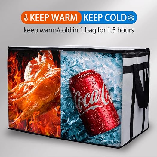 Bodaon 5-Pack Insulated Food Delivery Bag for Hot and Cold Meal, XXX-Large Grocery Tote Insulation Bag for Catering, Pizza Warmer, Cooler/Thermal Bags, Grey