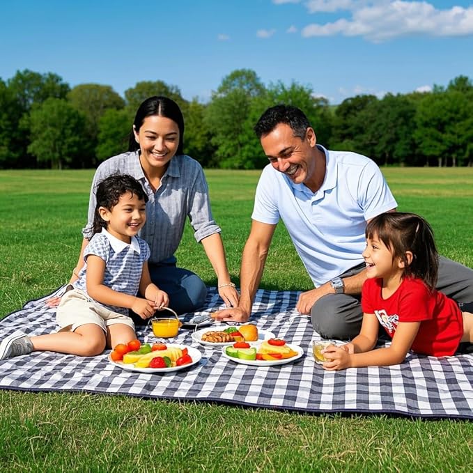 Waterproof Picnic Blanket Extra Large: 80"x80" Portable Outdoor Camping Blankets with Mat - 3 Layer Foldable Beach Blanket with Carry Strap & Sandproof Backing for Grass/Hiking/Travel/Concerts/Indoor