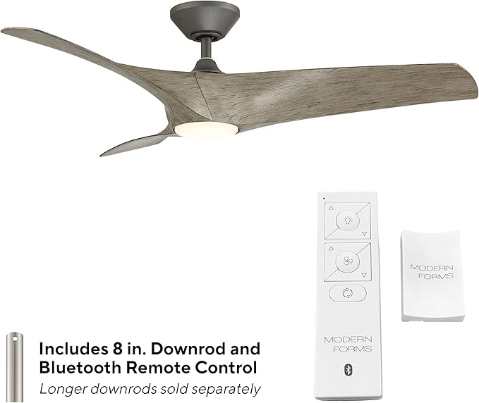 Zephyr Smart Indoor and Outdoor 3-Blade Ceiling Fan 62in Graphite Weathered Wood with Adjustable CCT 2700K-3000K-4000K-5000K LED Light Kit and Remote Control works with Alexa, and iOS or Android App