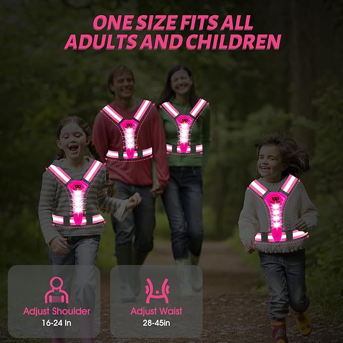 West Biking Running Vest Light - Led Running Reflective Gear for Walking at Night, High Visibility Night Rechargeable Light Up Running Vest, Adjustable Running Lights for Runners