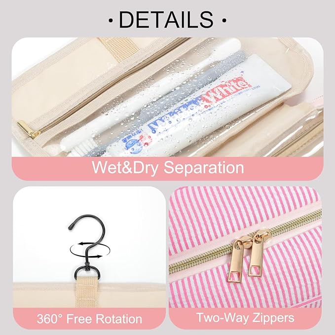 TOPEAST Gifts for Friends - Friendship Gifts for Women, Travel Toiletry Bag for Women, Hanging Toiletry Bag, Monogrammed Initial Tolietry Pouch Makeup Bag - Letter F, Pink