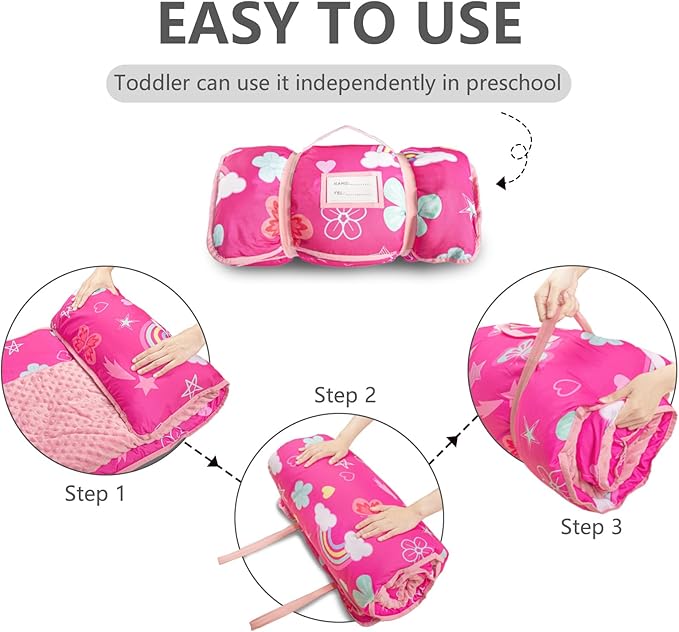 Primlect Toddler Nap Mat Extra Large Thickened 55''x35'', Soft Sleeping Bag with Detachable Minky Blanket and Pillow, Portable for Daycare, Preschool, Kindergarten, Travel, Boys and Girls