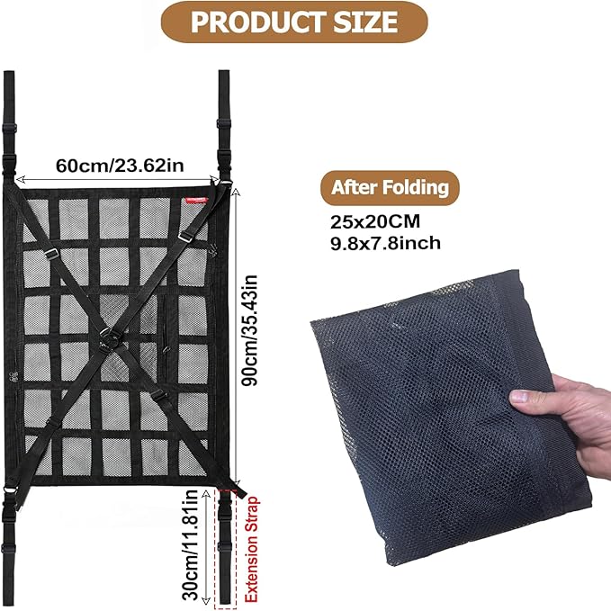 Universal Car Ceiling Cargo Net Pocket(25x34x44Inch)-Overhead Storage Organizer for SUV, Truck, Camping & Road Trips - Durable Mesh Interior Accessories for Travel Gear
