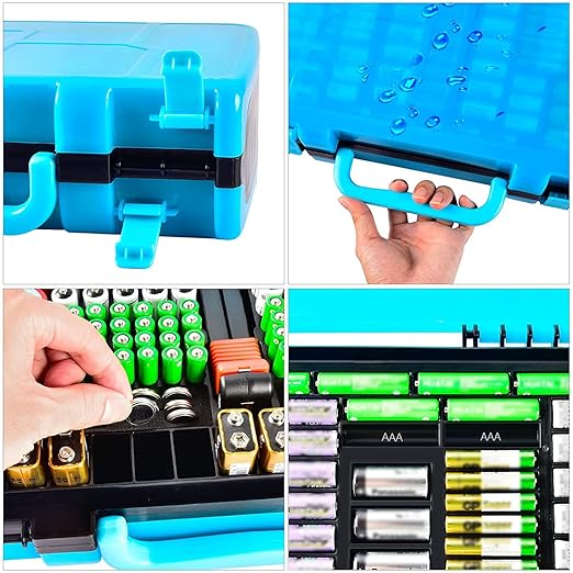 Battery Storage Organizer Case Holder Box with Tester, Double-Sided Batteries Fits for 269 Caddy Container AA AAA AAAA 3A 4A 9V C D Lithium 23A 4LR44 CR123A CR1632 CR2032 - Blue