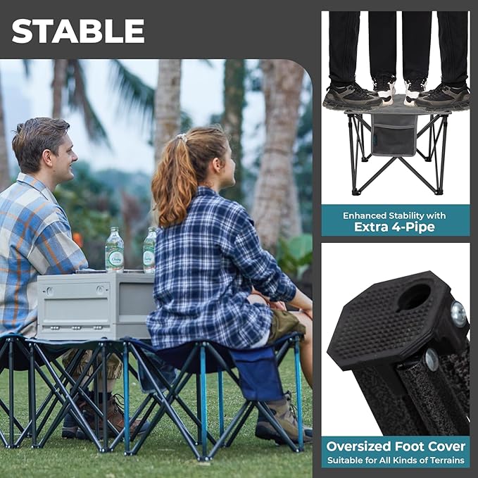 FUNDANGO Folding Camping Stool, 2 Pack 18.1 Inch Oversized Foot Rest 440 Lbs Heavy Duty Portable Padded Stools Seat Anti-Slip Foots & Carry Strap for Fishing Outdoor Lawn Travel (Grey)