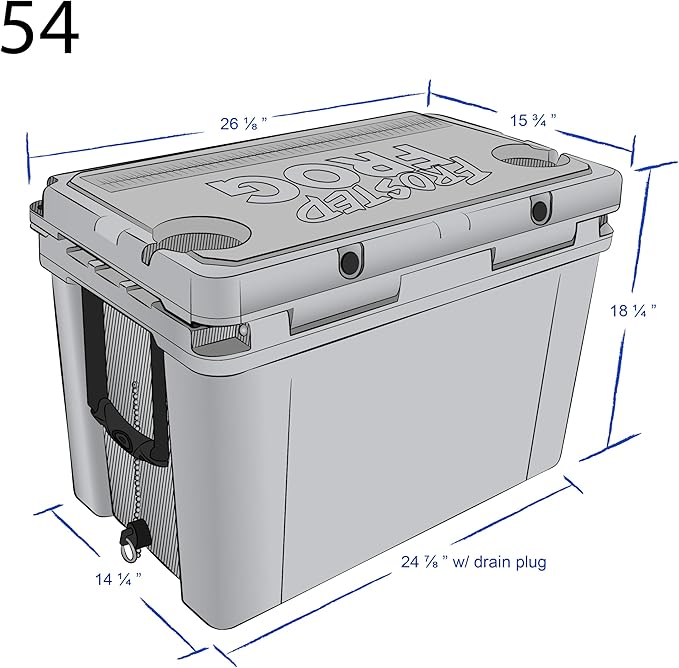 Made in USA Frosted Frog Hyper-Light 54 Quart Hard Cooler Insulated Portable Ice Chest Box for Beach, Beverages, Camping, Fishing, Boat, Barbecue, 30% Lighter Than Rotomolded Coolers