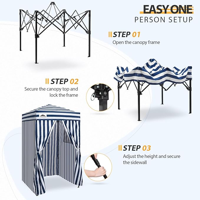 EAGLE PEAK Flex Ultra Compact 4x4 Pop-up Canopy, Sun Shelter, Changing Room, Portable Privacy Canopy Cabana for Pool, Fashion Photoshoots, or Camping, White/Blue
