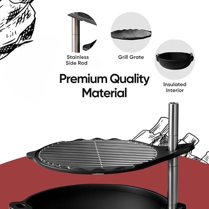 Bola Traveler | Completely Adjustable & Rotatable Tabletop-Safe Charcoal BBQ Grill (Black)