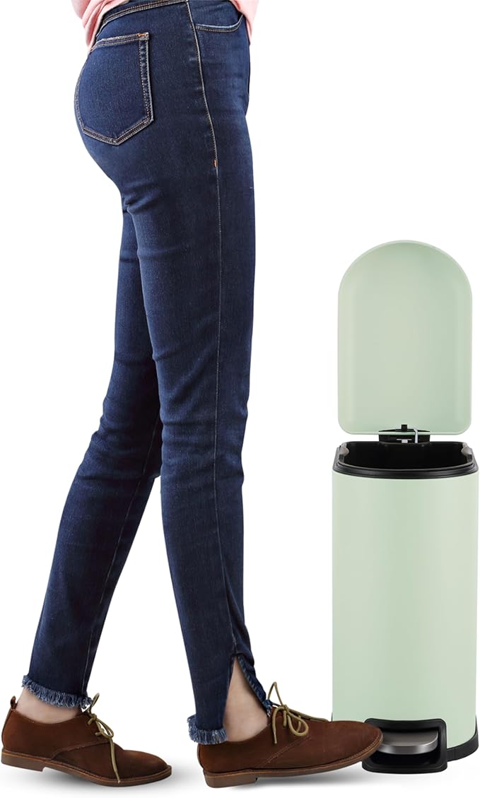 happimess HPM1009E Roland Mini 2.6-Gallon Step-Open Trash Can, Pistachio Gelato,with Soft-Close Lid, Fingerprint Resistant, Modern, Minimalistic for Home, Kitchen, Office, Bedroom, Bathroom