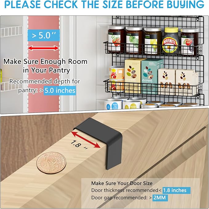 JKsmart High Capacity 6-Tier Spice Rack Organizer with Door Hook, Wall-Mounted & Over-the-Door for Kitchen Pantry Cabinet - Black