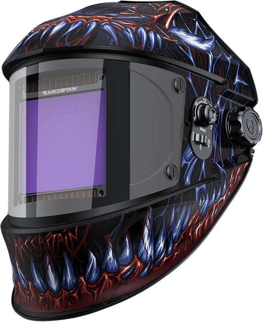 ARCCAPTAIN 3.94"X3.66" Welding Helmet Auto Darkening, 1/1/1/1 Top Optical Clarity Large Viewing Screen Solar Power Welding Hood with 4 Arc Sensor, Wide Shade 4-5/5-9/9-13 for TIG MIG ARC Welding CUT