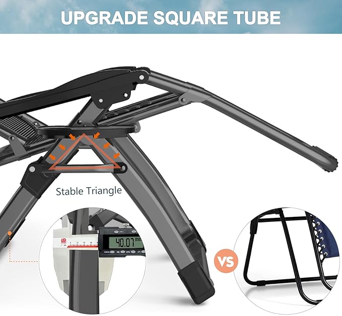 ABORON Zero Gravity Chair,Premium Outdoor Lawn Folding Lounge Chairs,Sturdy Adjustable Reclining Patio Chairs with Removable Cushion,Headrest & Tray