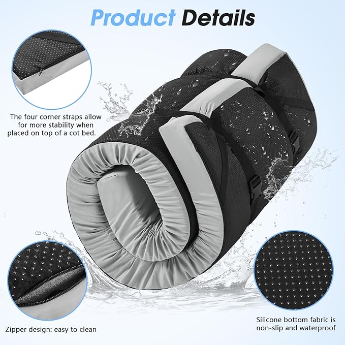 CYMULA Memory Foam Camping Mattress Pad,3inch Sleeping Pad for Camping,Non-Slip Bottom Floor Cot Car Mattress Bed with Retaining Portable Roll up Mattress Pad Mat for Travel Truck Guest Bed Tent