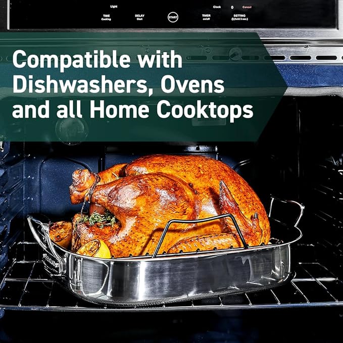 HexClad Hybrid Nonstick Roasting Pan with Rack, Dishwasher-Friendly, Oven-Safe Up to 900°F, Compatible with All Cooktops